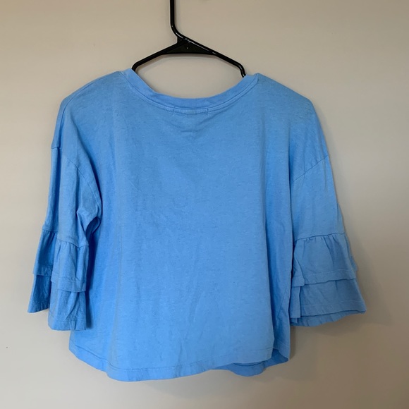 Blue Ruffled Bell Sleeve Top - Picture 3 of 4